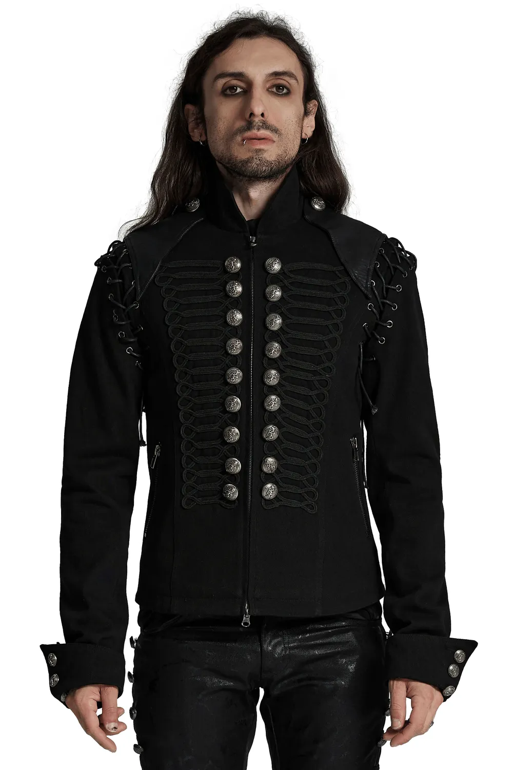 Detachable Sleeved Punk Military Jacket with Vintage Buttons
