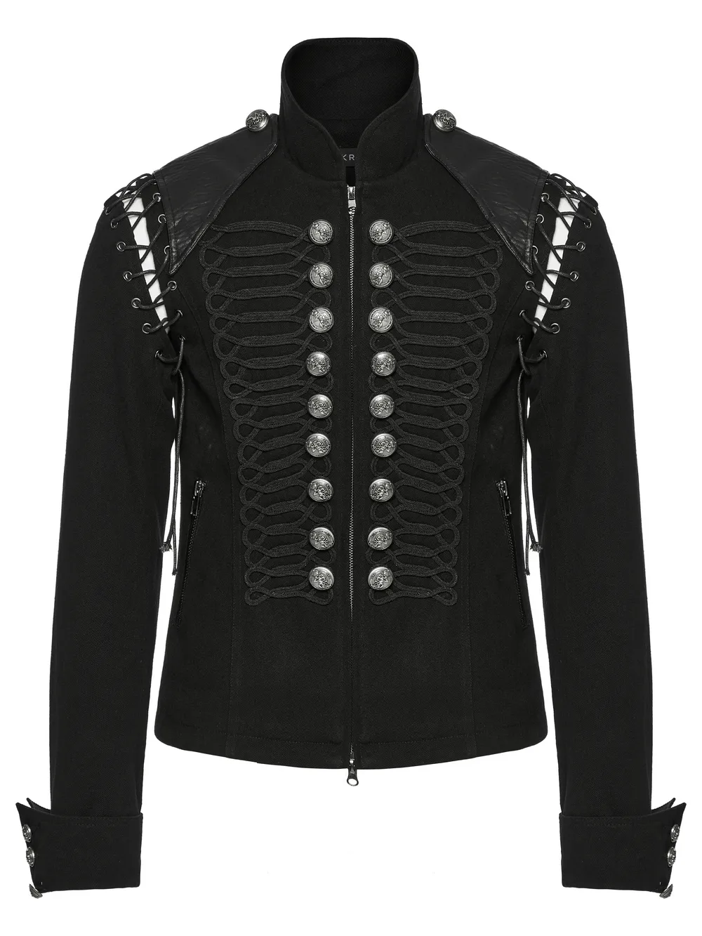 Detachable Sleeved Punk Military Jacket with Vintage Buttons