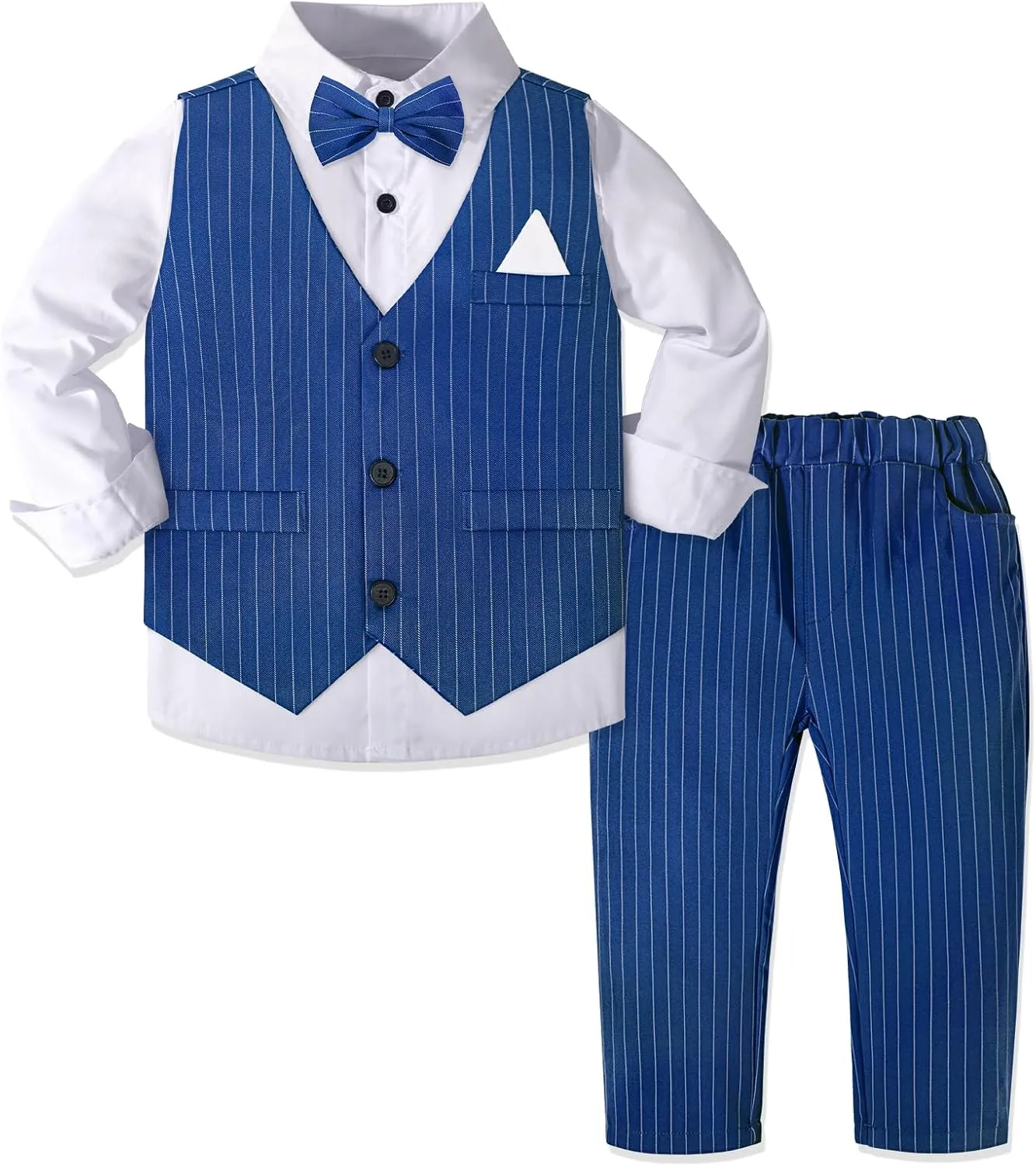 Dinysuos Boys Suit Set Toddler boy Formal Outfits SlimTuxedo Dresswear for Kids Vest   Pants   Shirt   Bowtie 4-Piece
