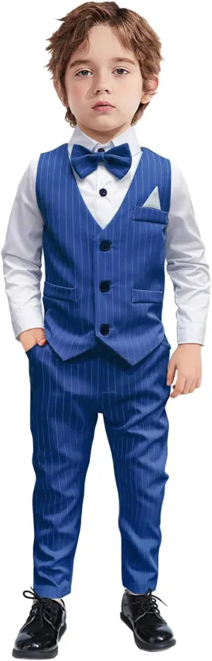 Dinysuos Boys Suit Set Toddler boy Formal Outfits SlimTuxedo Dresswear for Kids Vest   Pants   Shirt   Bowtie 4-Piece