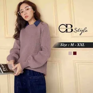 FAKE TWO LONG SLEEVE KNIT TOP