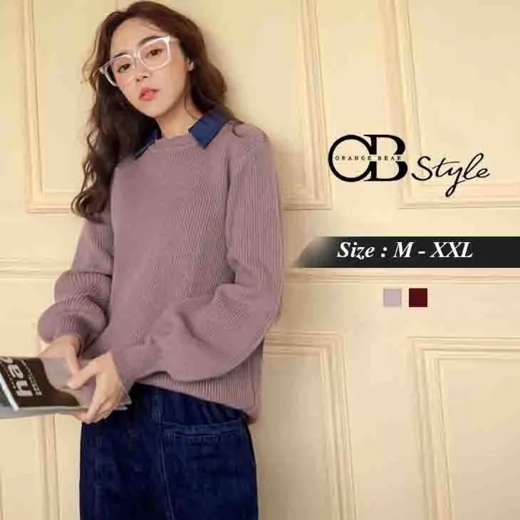 FAKE TWO LONG SLEEVE KNIT TOP