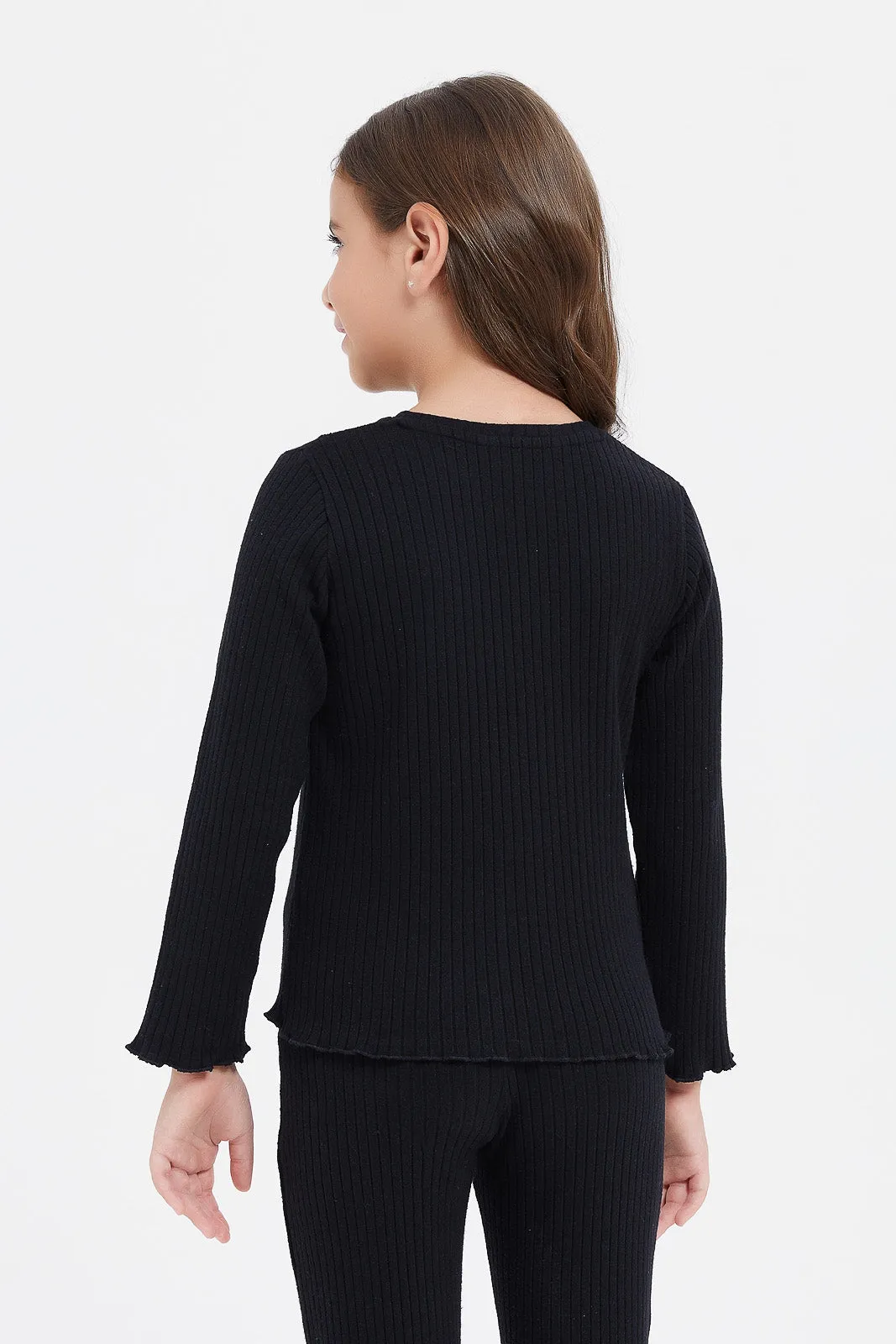 Girls Black Ribbed T-Shirt