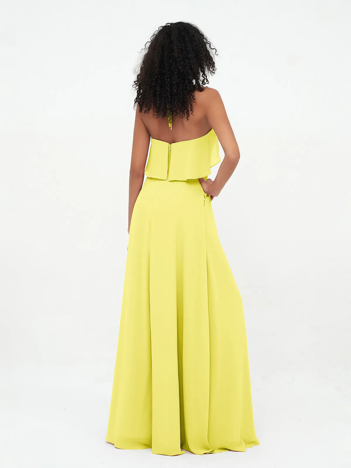 Halter Strap Chiffon Long Bridesmaid Dresses Lemon Plus Size