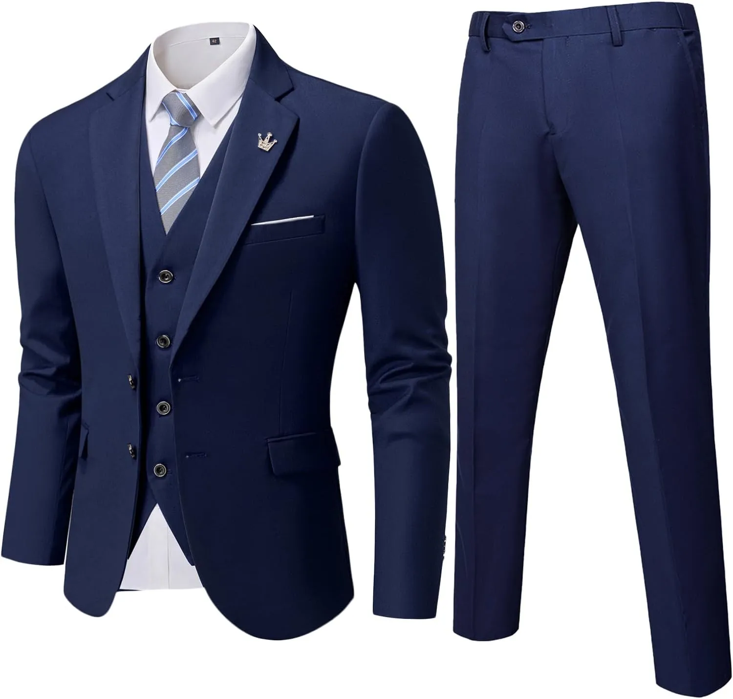 Hihawk Mens 3 Pieces Suit, Slim Fit Tuxedo with Two Buttons, Jacket Vest Pants & Tie Set for Party, Wedding and Business