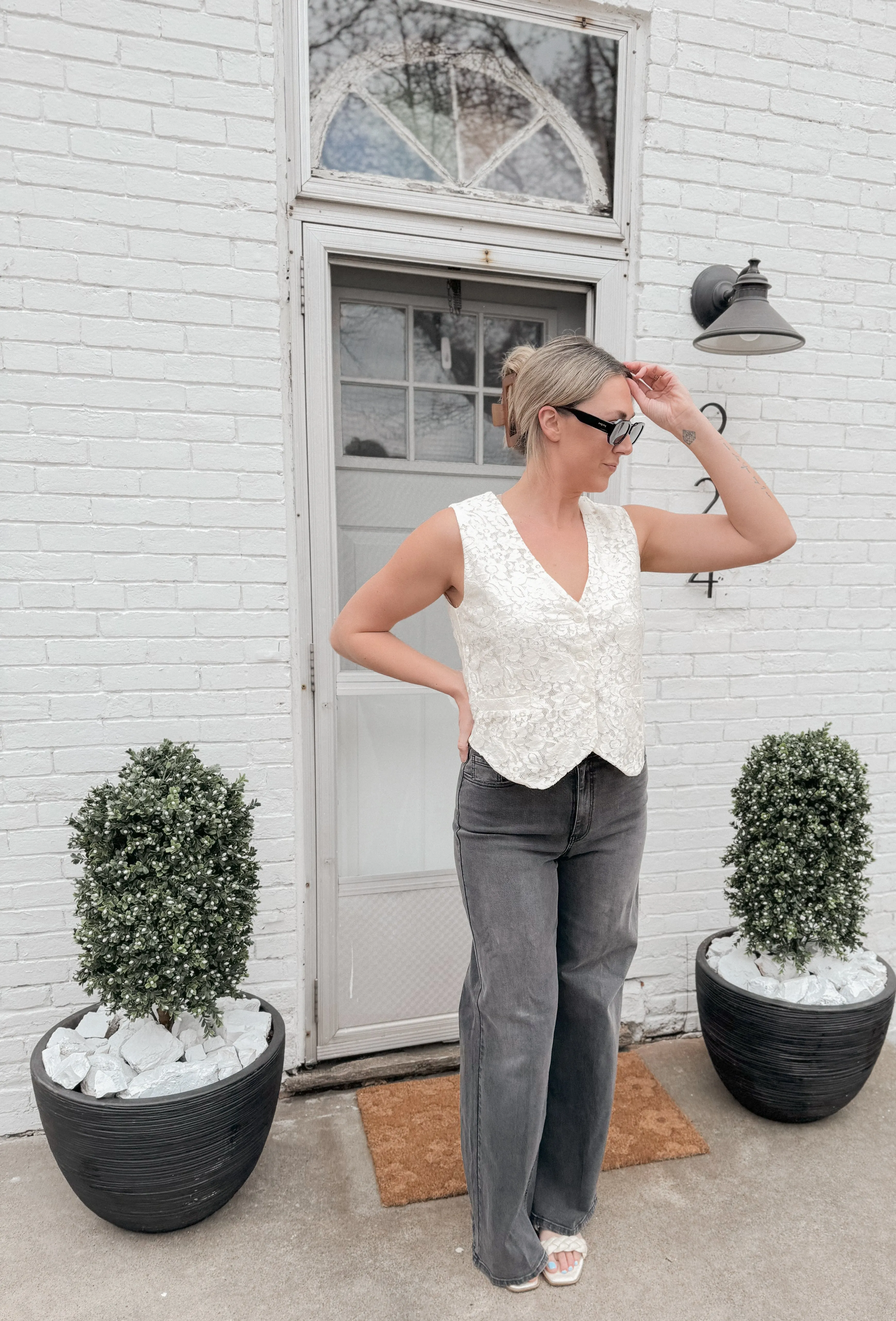 Ivory Lace Tie Back Vest