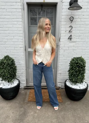 Ivory Lace Tie Back Vest