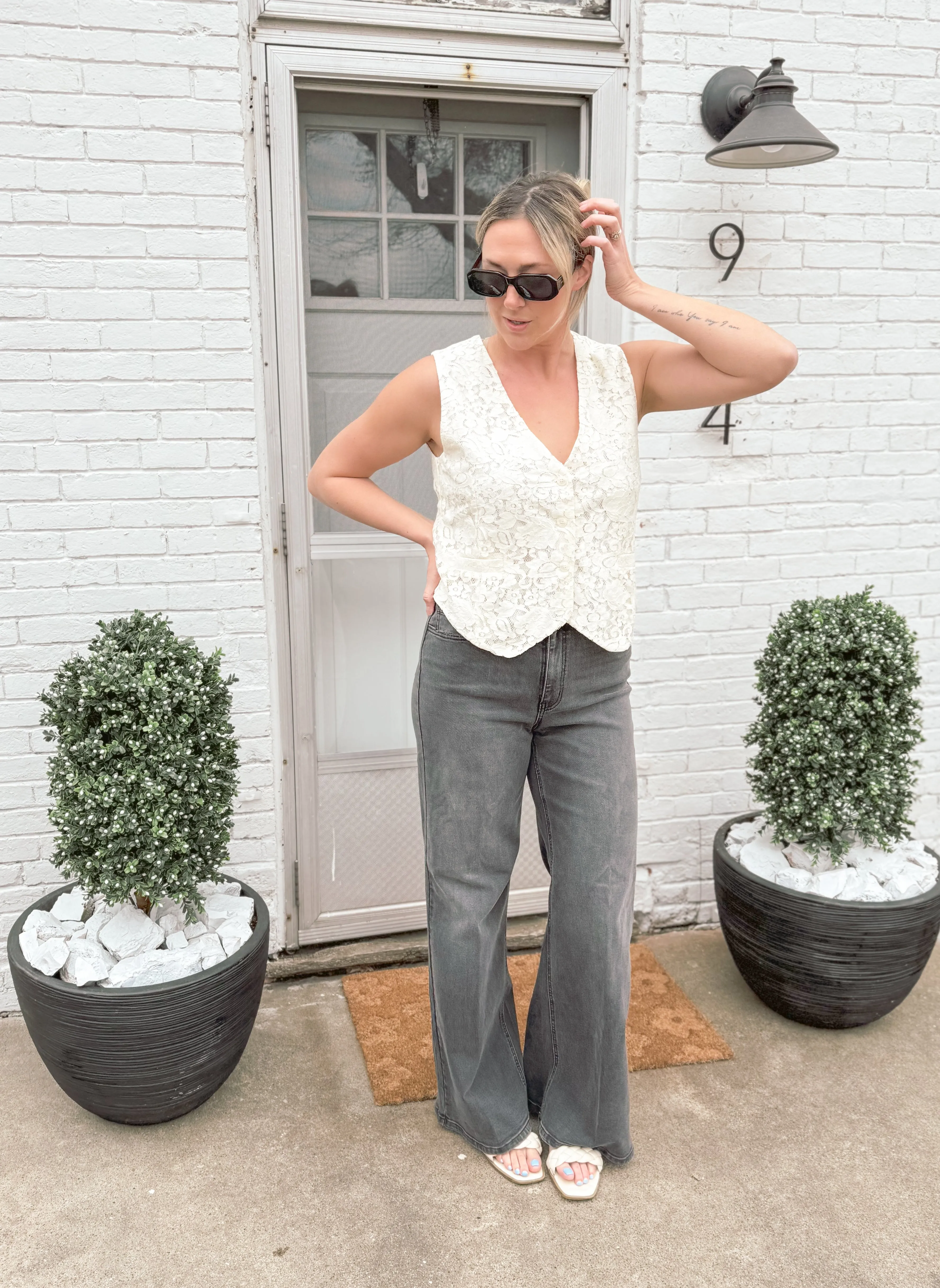 Ivory Lace Tie Back Vest