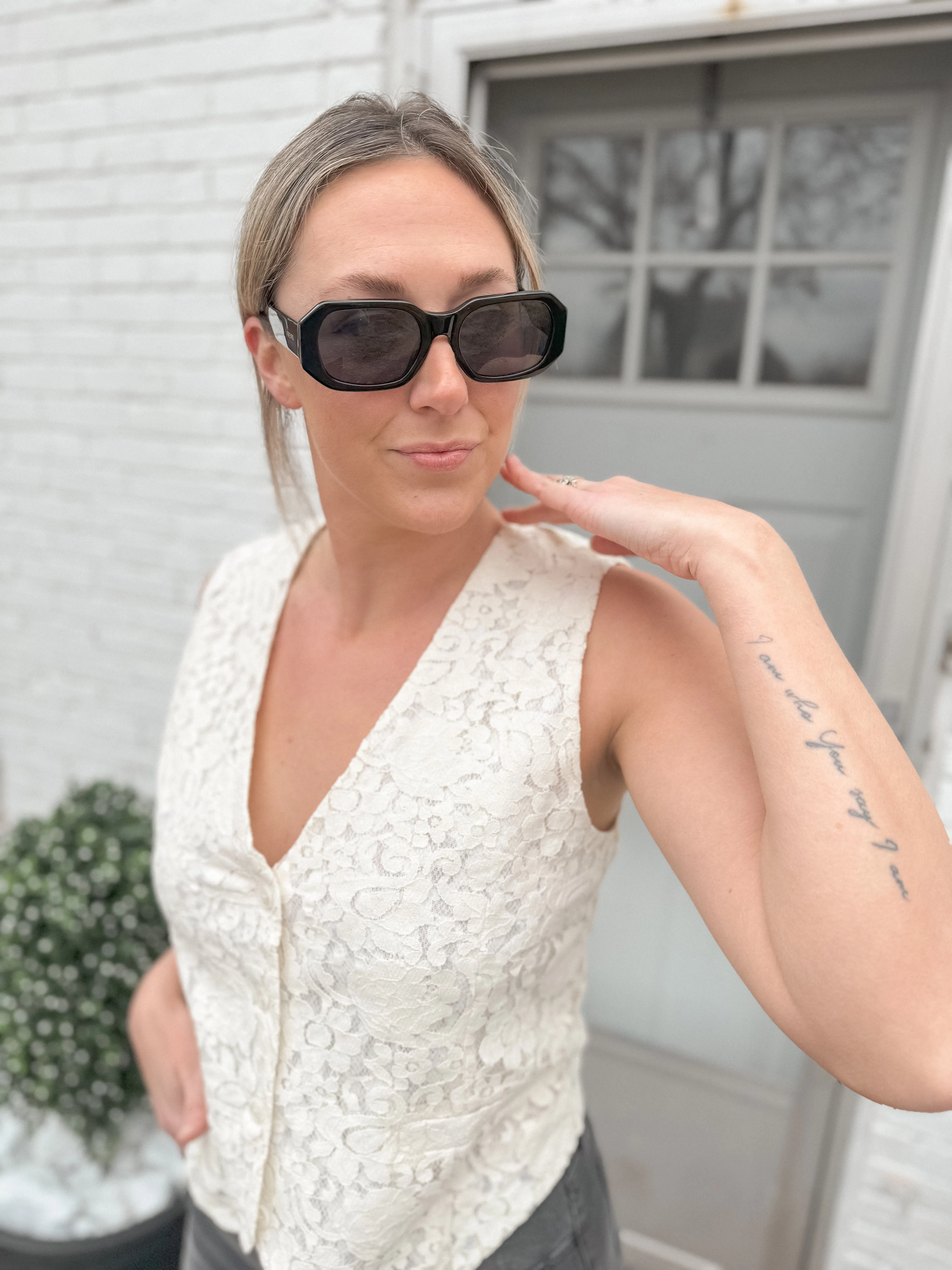 Ivory Lace Tie Back Vest