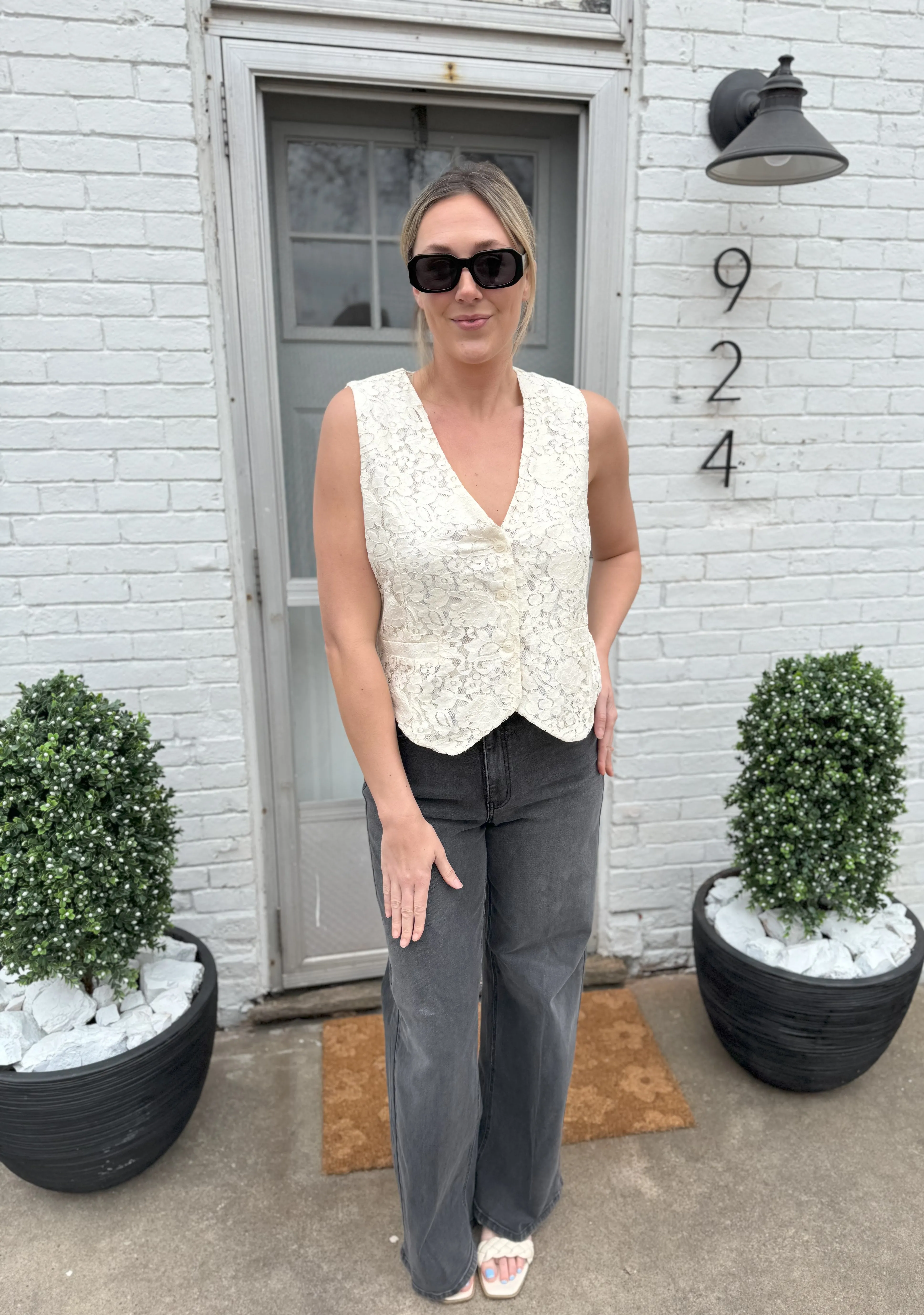 Ivory Lace Tie Back Vest