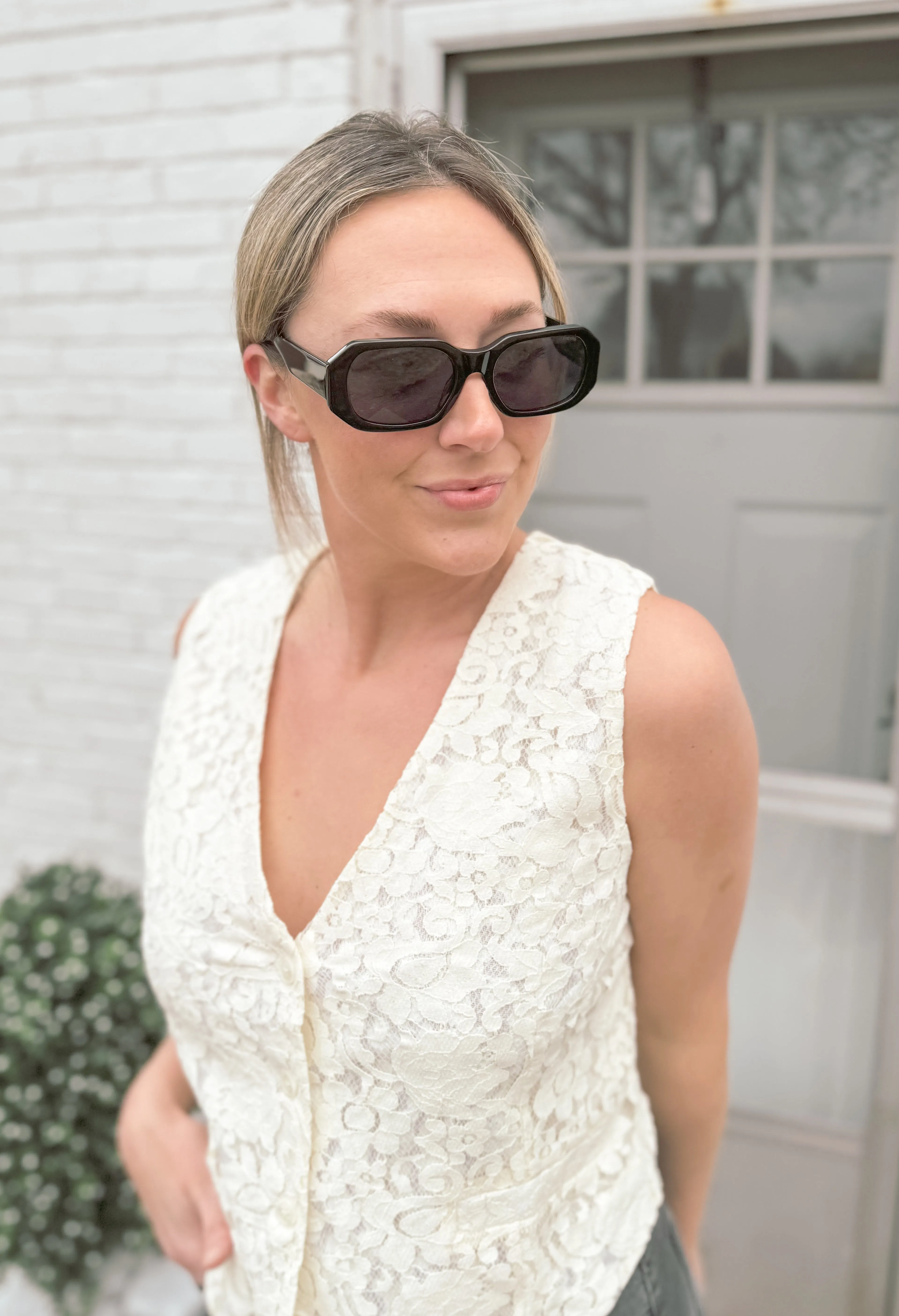 Ivory Lace Tie Back Vest