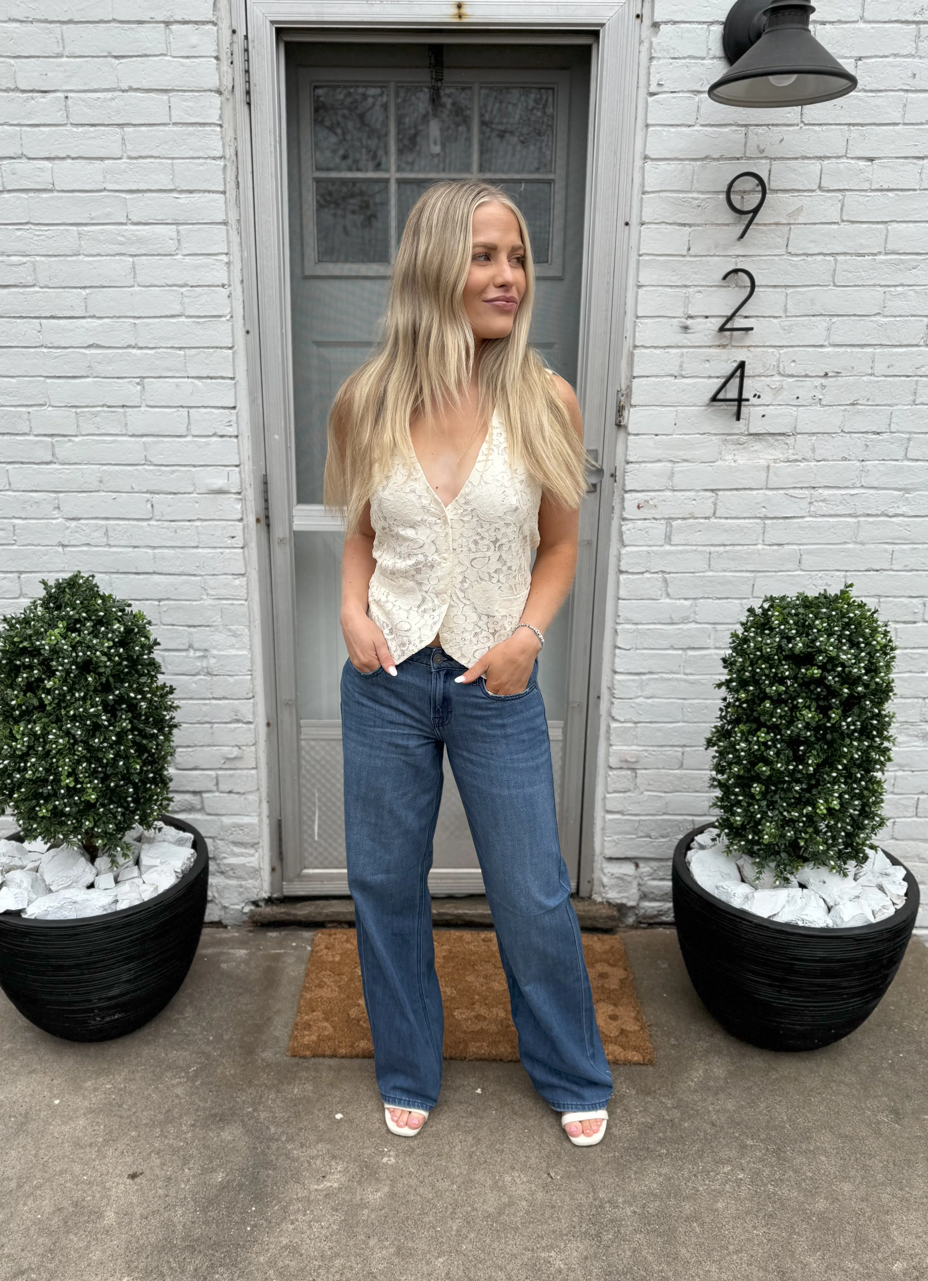 Ivory Lace Tie Back Vest