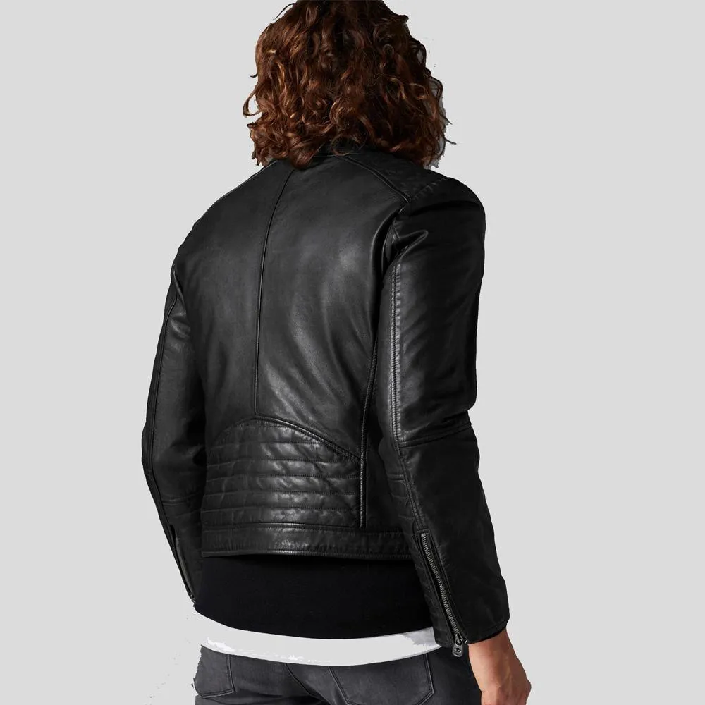 Jake Black Slim Fit Biker Leather Jacket for Men