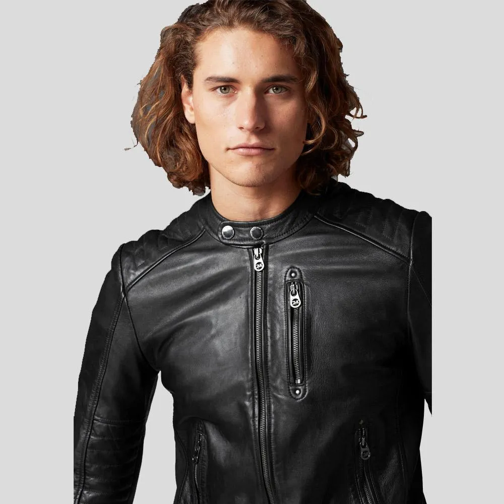 Jake Black Slim Fit Biker Leather Jacket for Men