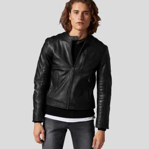 Jake Black Slim Fit Biker Leather Jacket for Men