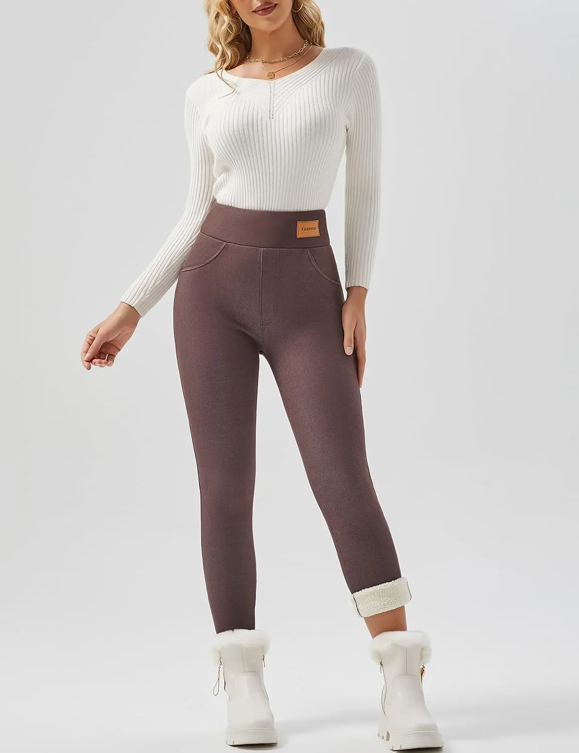 JK SUE JONES Women Winter Warm Thick Leggings Fleece Lined Stretchy Soft Thermal Sherpa Pants High Waist Tights