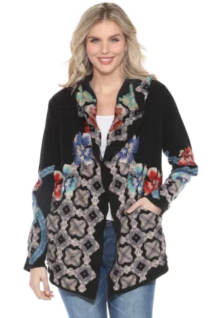 Johnny Was Black Embroidered Hooded Cardigan C70720B2