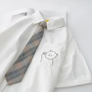 Joskaa Christmas Gift EBAIHUI Women's Blouse 2024 White Shirt with Tie Short Sleeve Print Summer Top Female Japan Preppy Style JK Uniform Blouses