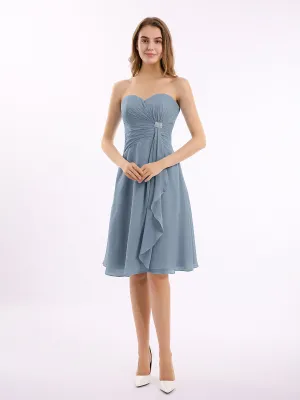 Knee Length Chiffon Dress with Sweetheart Neck-Dusty Blue Plus Size