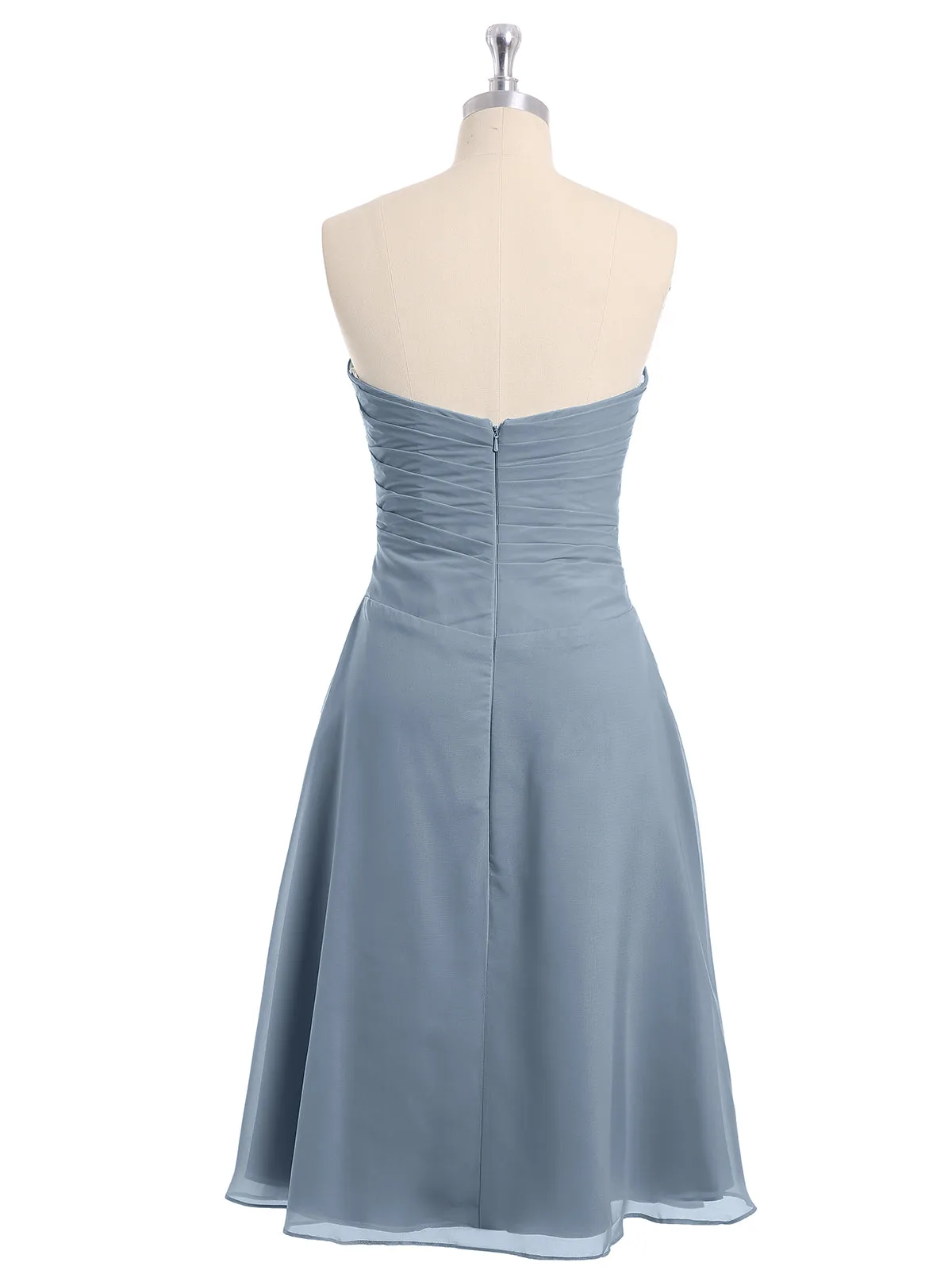 Knee Length Chiffon Dress with Sweetheart Neck-Dusty Blue Plus Size