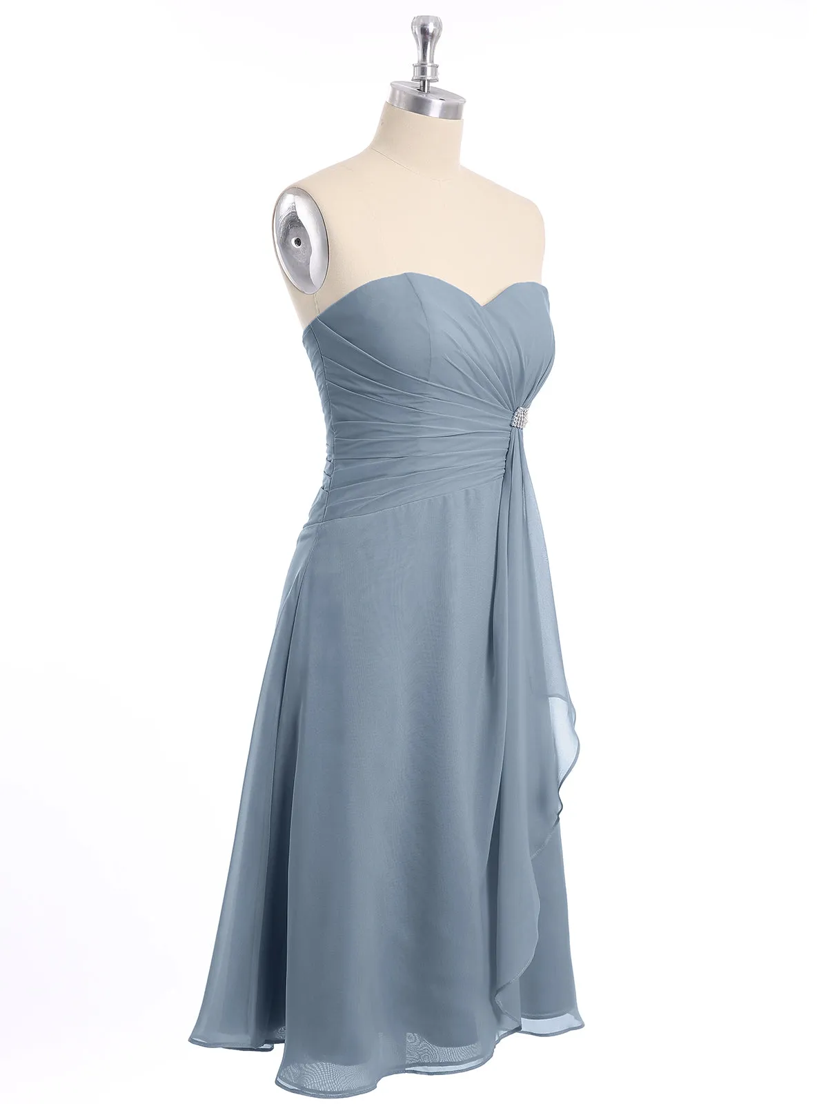 Knee Length Chiffon Dress with Sweetheart Neck-Dusty Blue Plus Size