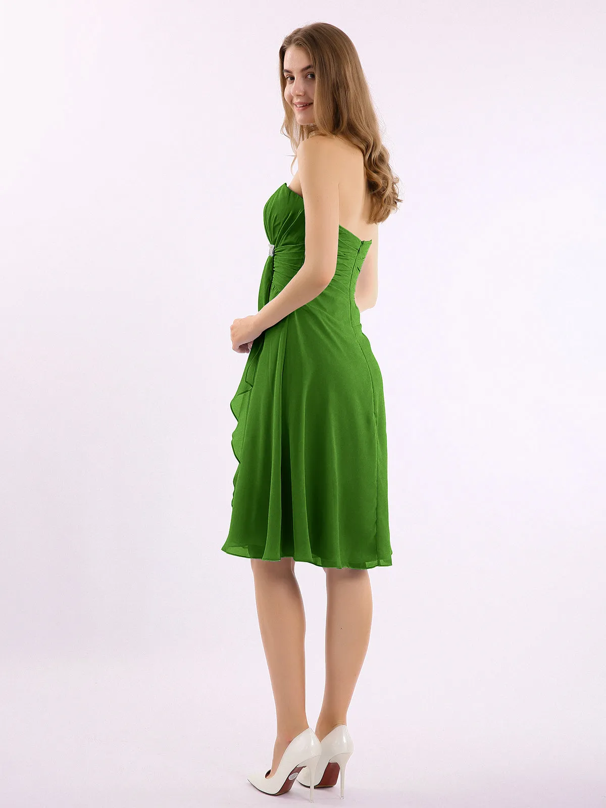 Knee Length Chiffon Dress with Sweetheart Neck-Moss Plus Size