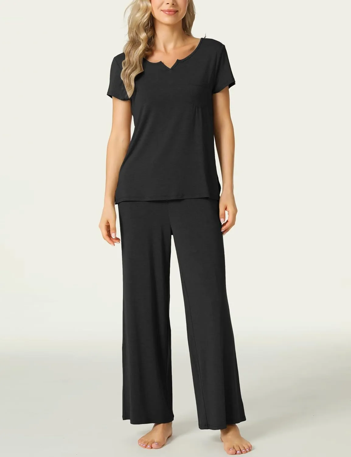 LazyCozy Womens Short Sleeve Pajama Sets - Viscose Made from Bamboo, 2 Piece Lounge Pj Set Sleepwear