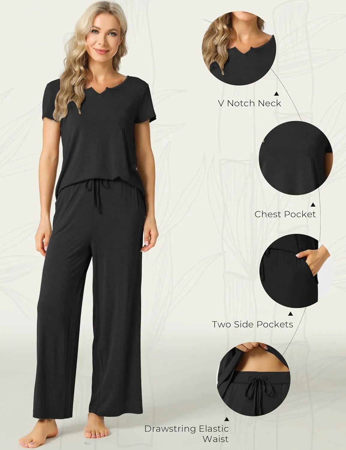 LazyCozy Womens Short Sleeve Pajama Sets - Viscose Made from Bamboo, 2 Piece Lounge Pj Set Sleepwear