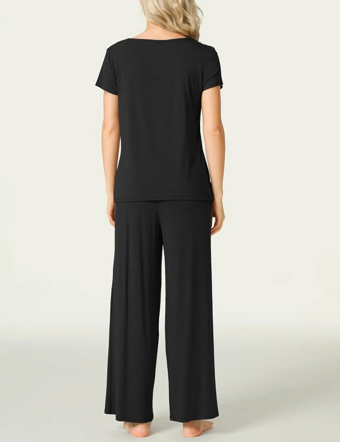 LazyCozy Womens Short Sleeve Pajama Sets - Viscose Made from Bamboo, 2 Piece Lounge Pj Set Sleepwear