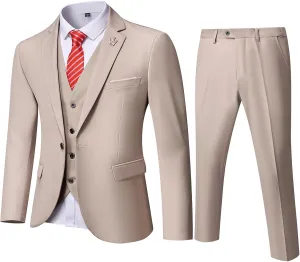 Men's 3 Pieces Slim Fit Suit Set, One Button Solid Jacket Vest Pants for Party, Business, Wedding, Homecoming