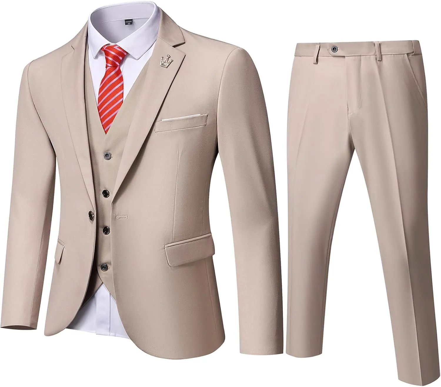 Men's 3 Pieces Slim Fit Suit Set, One Button Solid Jacket Vest Pants for Party, Business, Wedding, Homecoming