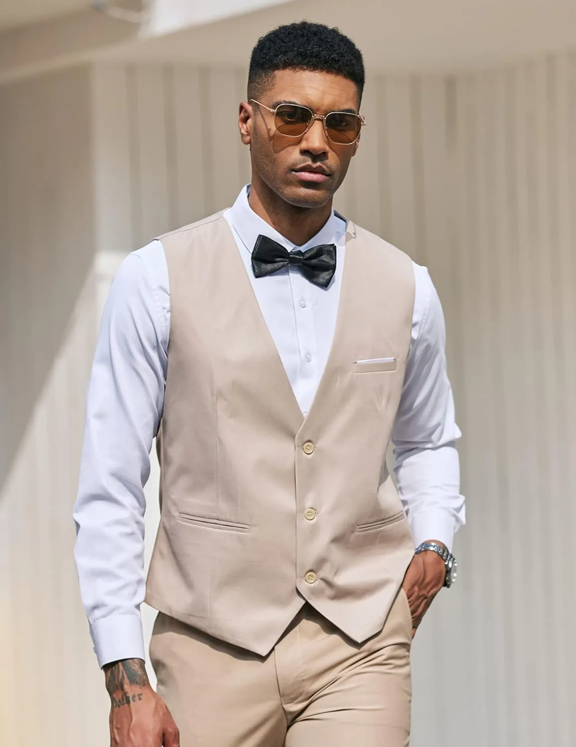 Men's Black Plaid Sleeveless Formal Slim Fit Suit Vest
