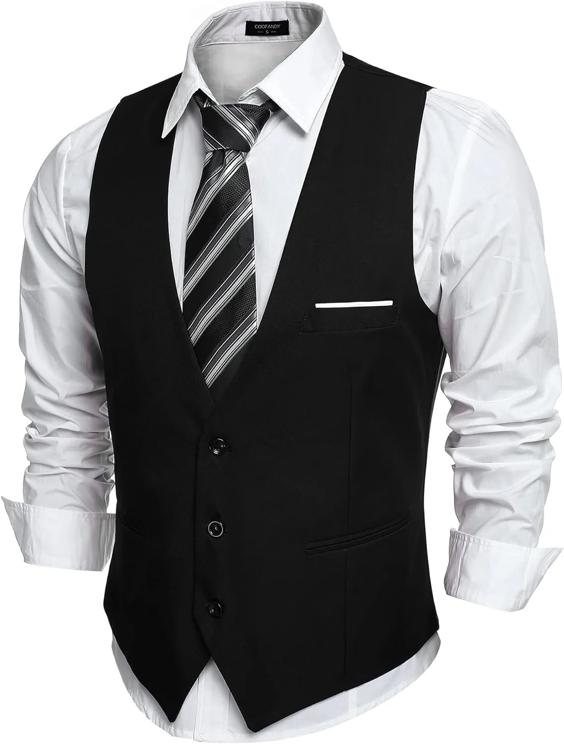 Men's Black Plaid Sleeveless Formal Slim Fit Suit Vest