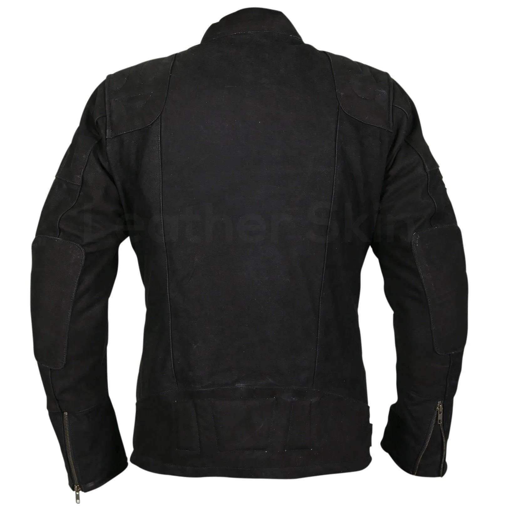 Men's Black Suede Belted Western Leather Jacket with Zippers on Shoulders
