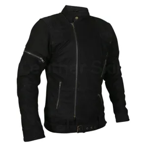 Men's Black Suede Belted Western Leather Jacket with Zippers on Shoulders