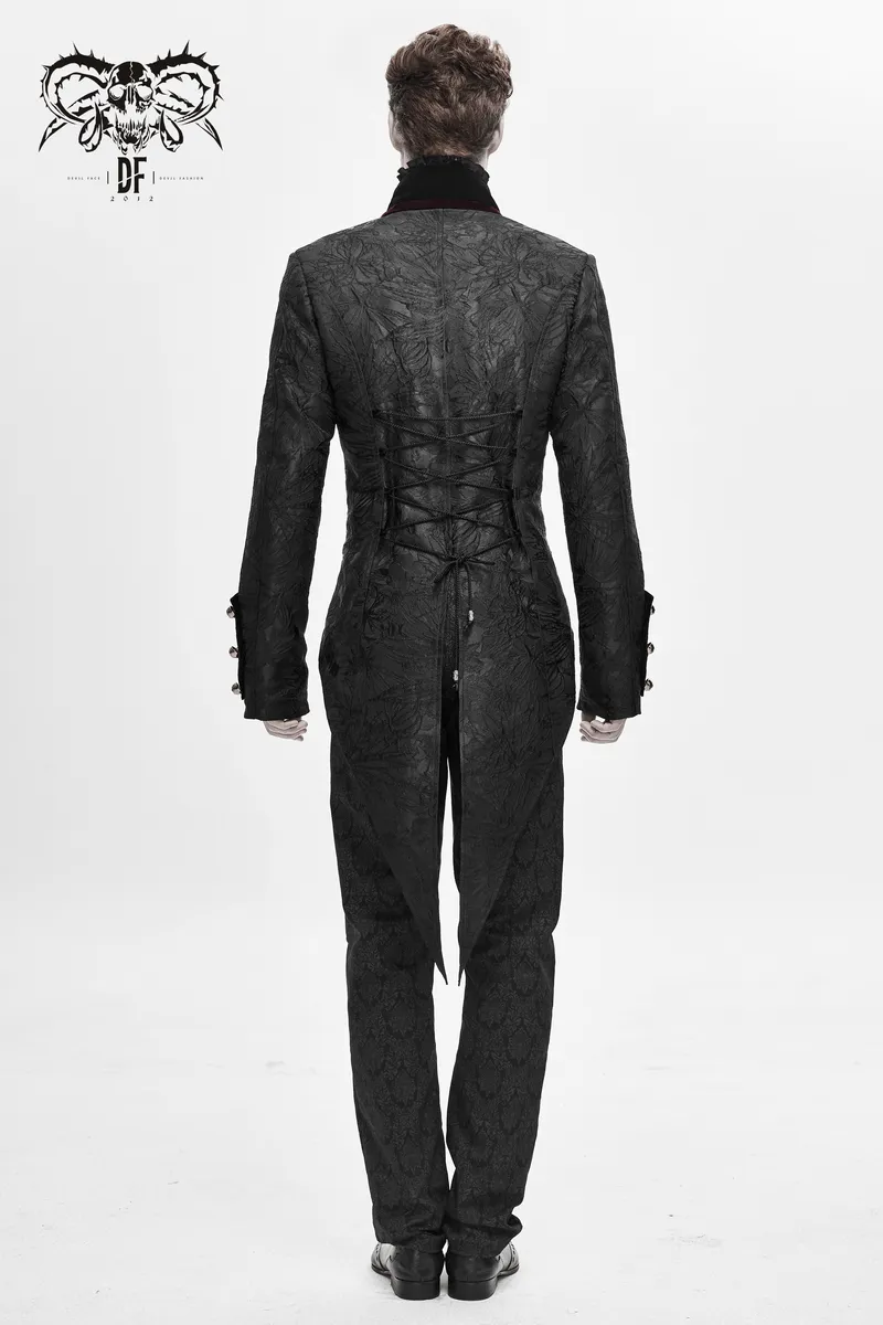 Men's Elegant Jacket with Brocade / Gothic Zipper Jacket with Lacing on the Back