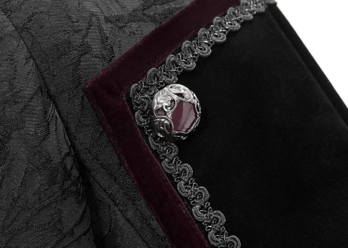 Men's Elegant Jacket with Brocade / Gothic Zipper Jacket with Lacing on the Back