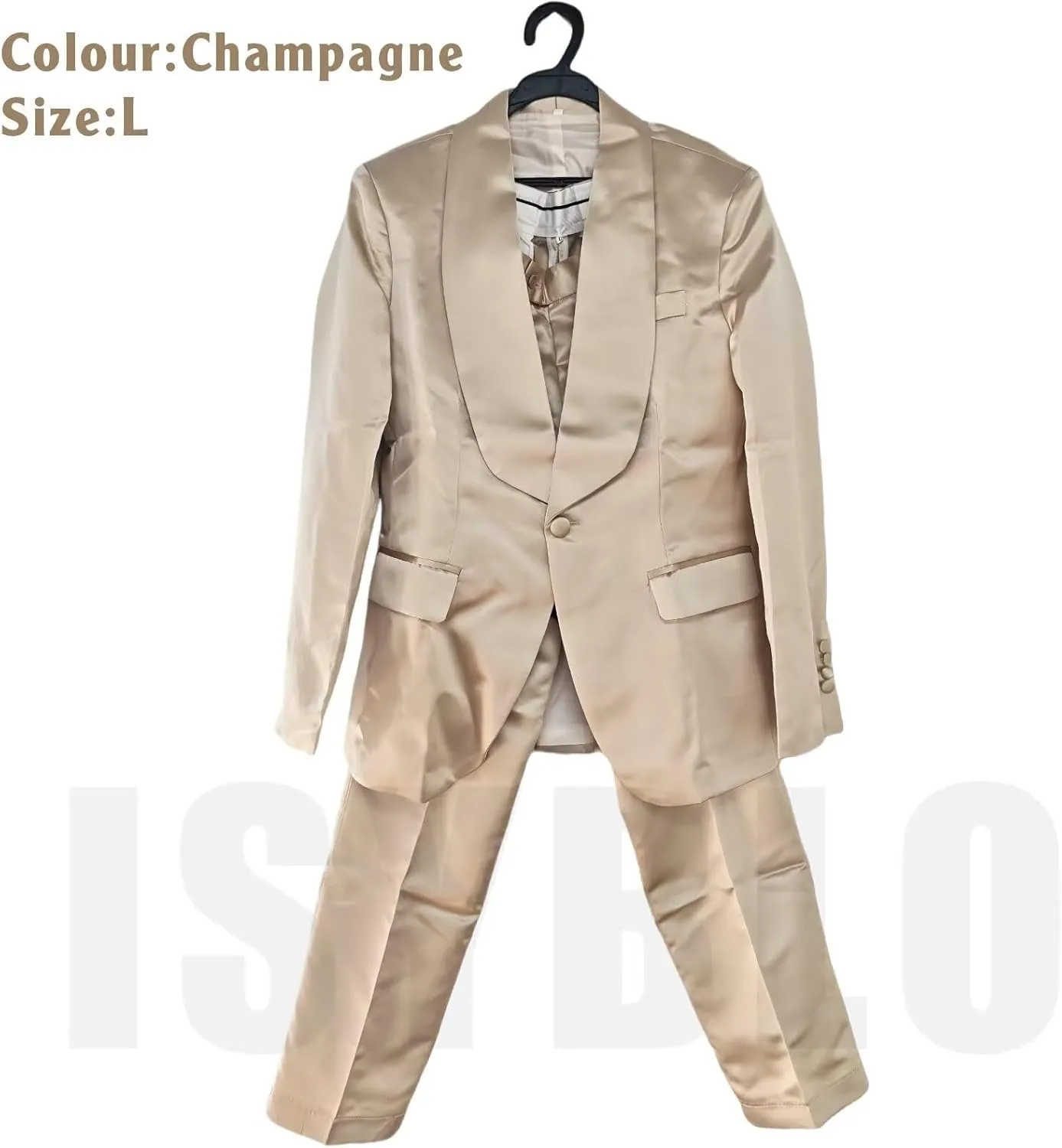 Men's Green 2-Piece Slim Fit Shiny Satin Suit Tuxedo Jacket & Pants Set for Wedding, Dinner, Prom, Party