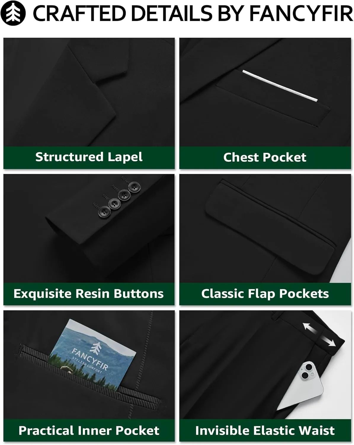 Men's Slim Fit 2 Buttons 3-Piece Suit Set, Solid Blazer Dress Business Wedding Party Homecoming Jacket Vest Pants