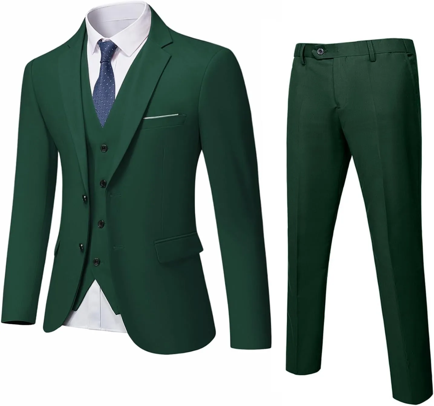 Men's Slim Fit 2 Buttons 3-Piece Suit Set, Solid Blazer Dress Business Wedding Party Homecoming Jacket Vest Pants