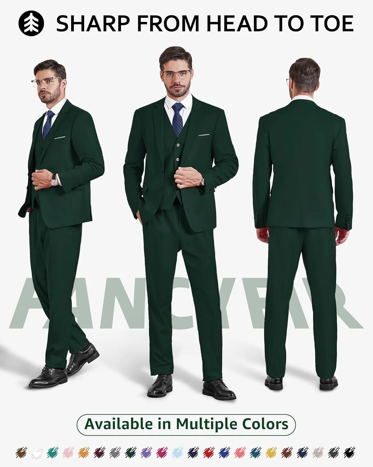 Men's Slim Fit 2 Buttons 3-Piece Suit Set, Solid Blazer Dress Business Wedding Party Homecoming Jacket Vest Pants