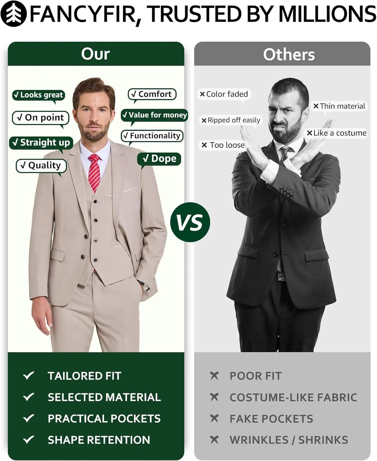 Men's Slim Fit 2 Buttons 3-Piece Suit Set, Solid Blazer Dress Business Wedding Party Homecoming Jacket Vest Pants