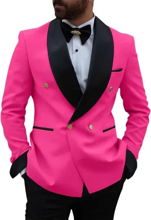 Men's Slim Fit 2 Piece Suit Set,Double Breasted Blazer Jacket Pants Tuxedo Set for Prom Wedding and Business