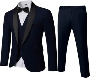 Men's Slim Fit 3-Piece Tuxedo Set, One Button Shawl Collar Jacket Vest Pants for Party, Business and Wedding