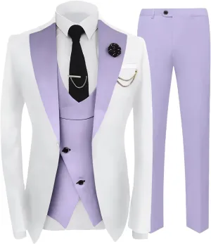 Mens Suit Formal 3 Piece Tuxedo Slim Fit Set Jacket Blazer Vest Pants for Groomsmen Wedding Prom Party