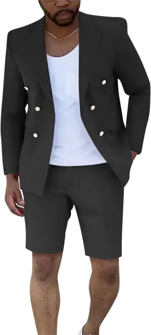 Men's Suit Slim Fit 2 Piece Short Suits for Men Casual Summer Business Suit Blazer and Short Pants Set