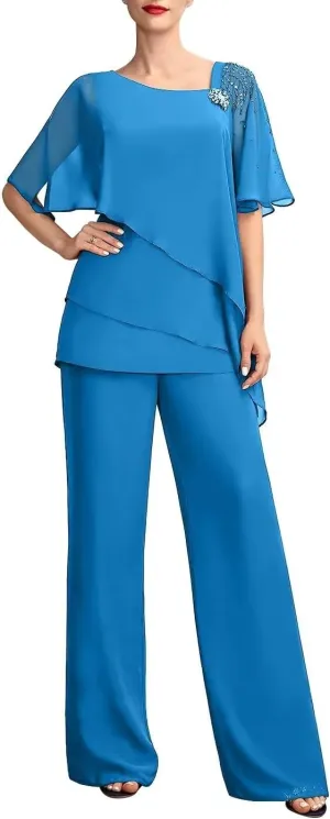 Mother of The Bride Pants Suits 2PCS Formal Dresses Outfit Set Evening Gowns for Women of The Groom Jumpsuit