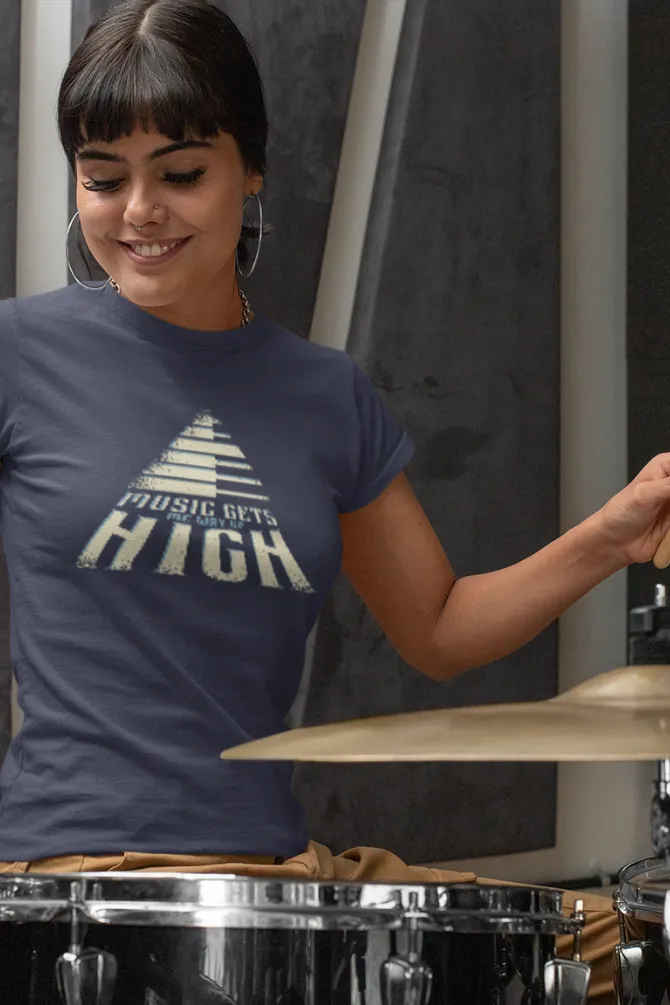 Music Gets Me Way Up High Printed T-shirt for women