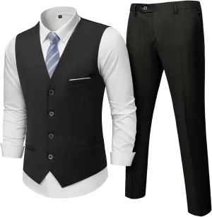 MY'S Men's 2-Piece Suit, Vest Pants Set for Men, Casual Waistcoat with Tie for Prom Wedding Homecoming