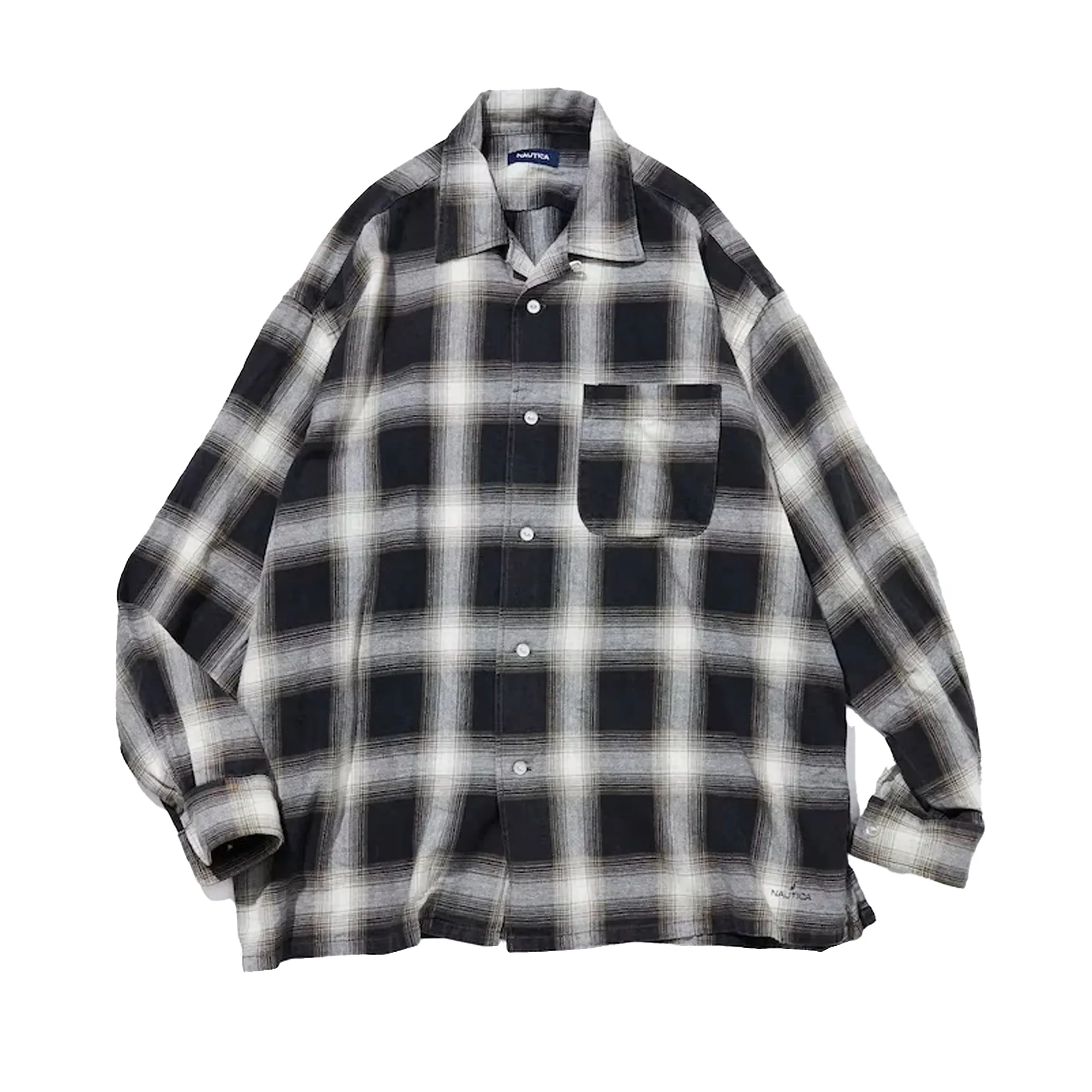 Nautica Japan Ombre Check Open Collar L/S Shirt Charcoal